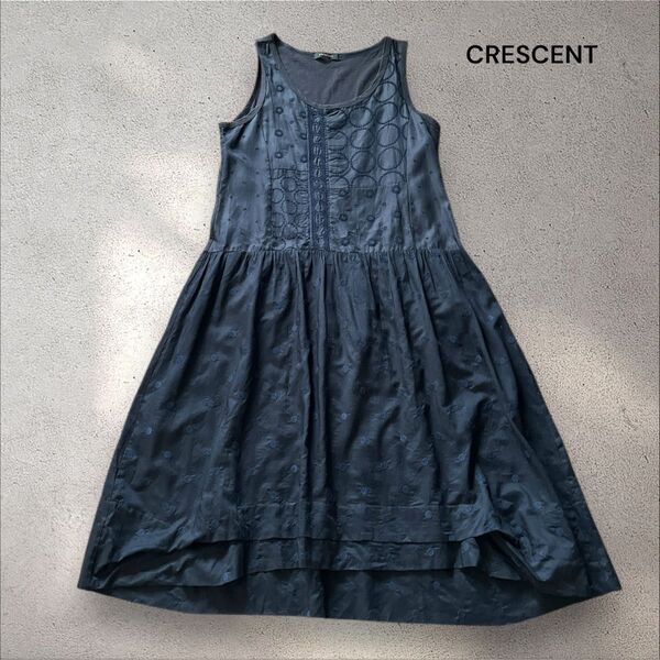crescent クレッシェント 刺繍 レース ノースリーブワンピース 黒 M