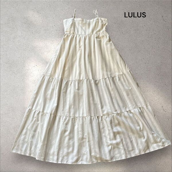Lulus ノースリーブ ティアードワンピース ストライプ 白×グレー L