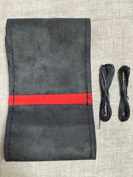 ステアリングカバー スエード 編み込み ブラック 38cm