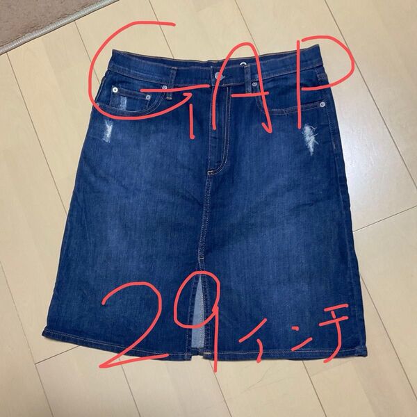 GAP レディース大きいサイズ ダメージデニムスカート 29インチ 実測値ウエスト76cm