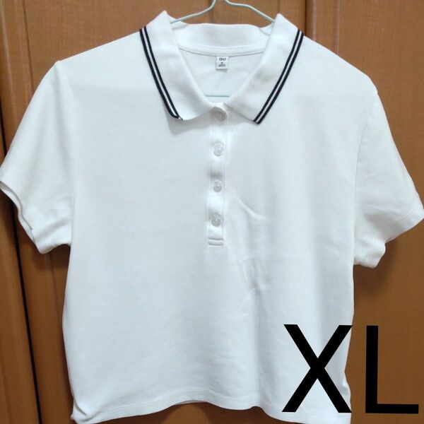 GU ジーユー ラインポロシャツ 半袖 XL レディース トップス 半袖 白 ポロシャツ 綿100 コットン Tシャツ