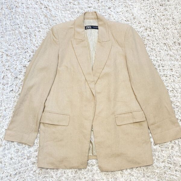 ZARA ザラ テーラードジャケット ベージュ リネン 麻混 Sサイズ