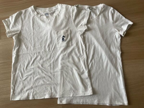 ユニクロ Tシャツ ミッキーマウス 白Tシャツ シンプル無地白Tシャツ 2枚セット M