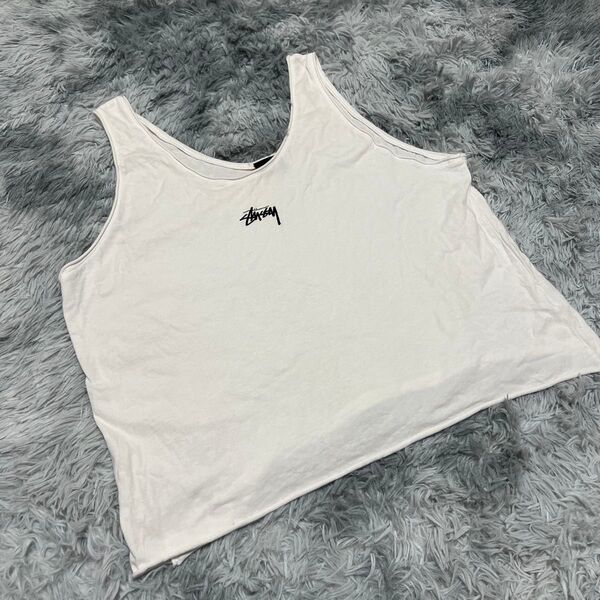 stussy シンプルロゴ ユニセックス タンクトップ ノースリーブ 白