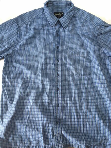 【USAインポート物古着】『 Eddie Bauer／エディ バウアー 』半袖チェックシャツ・TALL=BIGサイズ（若干擦れ有り）