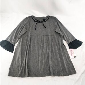 A-12【タグ付き未使用】RoseHeaven ローズヘブン チュニック 長袖 グレー ブラック 膝丈ワンピ トップス カットソー