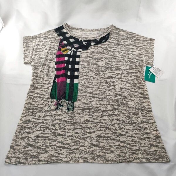 A-14【タグ付き未使用】Dajur ダジュール 半袖Tシャツ チュニック ベージュ×グレー 膝丈 トップス ワンピース
