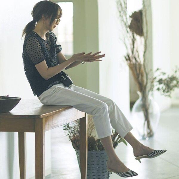 【未使用品】定価9800円 N.Natural Beauty Basic ホワイトデニムパンツ フリンジ 七分丈 夏服