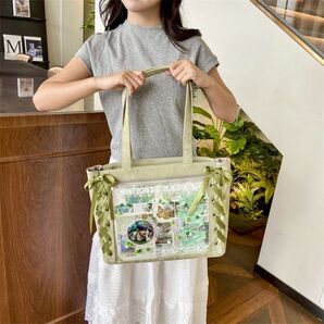 痛バック リボン かわいい トートバッグ 推し活 人気 天使界隈 グリーン