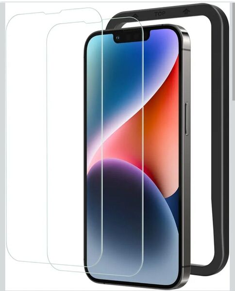 iPhone 14 / 13 Pro /13 用 保護 フィルム 強化ガラス 耐衝撃 ガイド枠付き 2枚セット 6.1インチ用