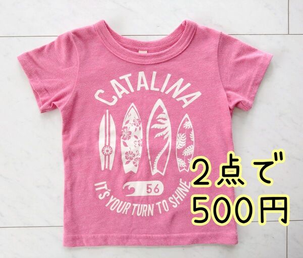 90サイズ ピンク サーフボードプリント Tシャツ ベビー服 キッズ服 半袖 半袖Tシャツ プリント