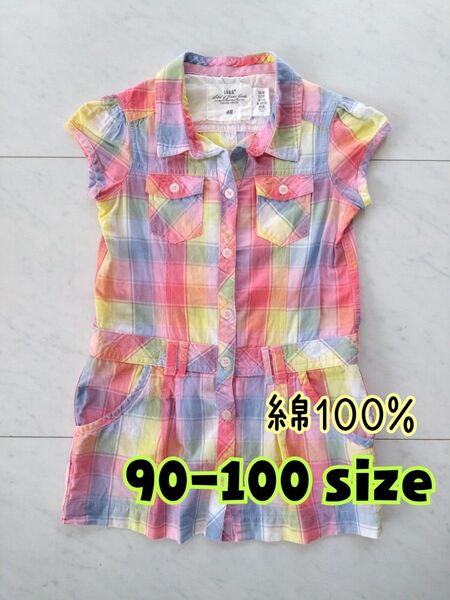 【値下げ】チェック柄 半袖ワンピース チュニック 90-100サイズ ベビー服 キッズ服 女の子 ポロシャツ 子供服 シャツ