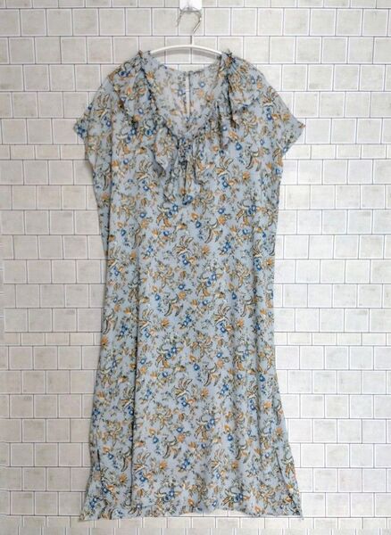 UNITED ARROWS ユナイテッドアローズ ノースリーブワンピース 花柄 胸元フリル レーヨン 部屋着 ルームウェアー