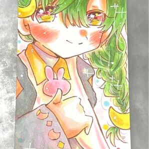 【送料込】オリジナル 手描きイラスト お月様な椿ちゃん 【ハガキ半分サイズ】
