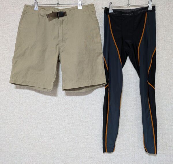 美品 メンズM ベージュショートパンツと黒レギンス 2点セット モンベル