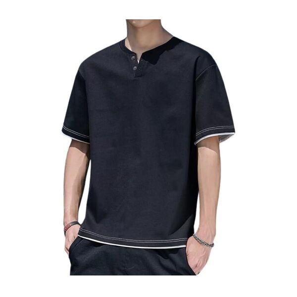 tシャツ メンズ 半袖 重ね着風 夏服 五分袖 通気性 速乾 Vネック カジュアル ゆったり 無地 オシャレ かっこいい 夏