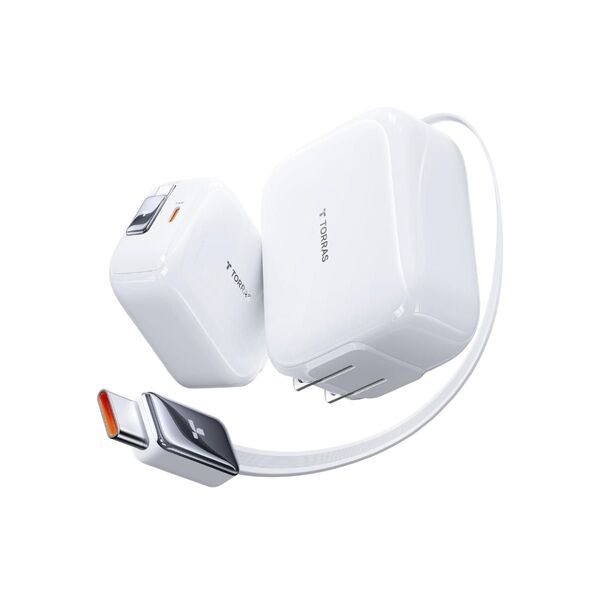 67W 急速充電器 巻き取り式 type-c 2ポート PD充電器 タイプc ケーブルー体型 GaNIII技術 折畳み式プラグ