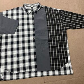 美品 トロワシス チェック 半袖シャツ 黒 異素材 フリーサイズ 大きいサイズ オーバーサイズ