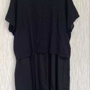 Bliss bunch ブリスバンチ ナチュラン購入 ワンピース 半袖 重ね着風 黒レーストップス