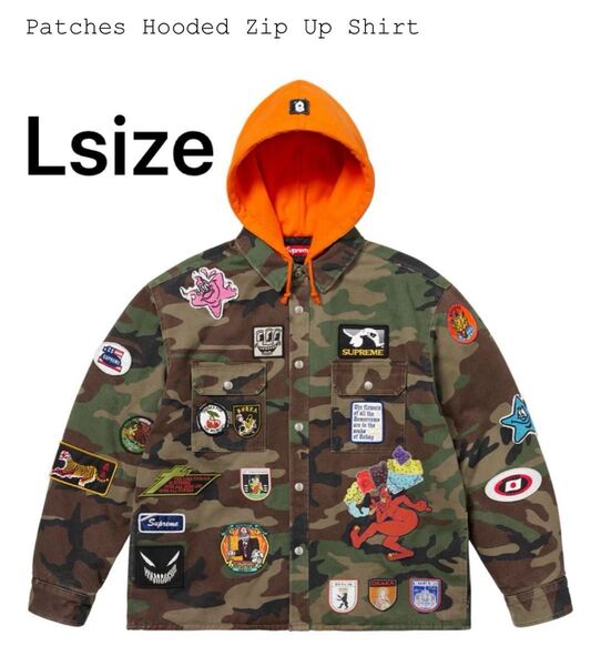 Supreme Patches Hooded Zip Up Shirt Woodland Camo