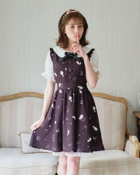 LIZLISA コロン柄ワンピース (黒)