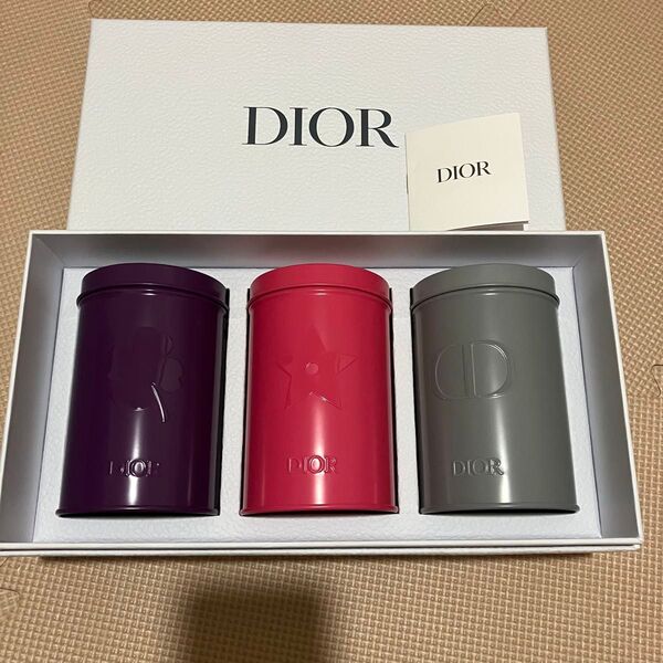 クリスチャン ディオール Dior ノベルティ キャニスター缶 3個セット ピンク 紫 グレー