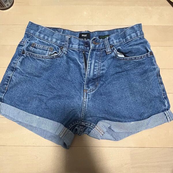 max デニムショートパンツ ブルー ロールアップ
