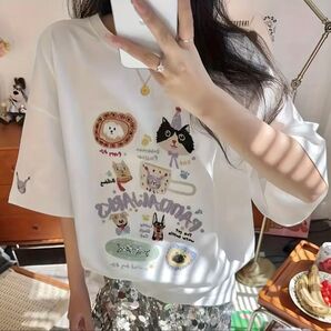 イラストTシャツ フリーサイズ 刺繍 ロゴ レディース おしゃれ Y2K トップス