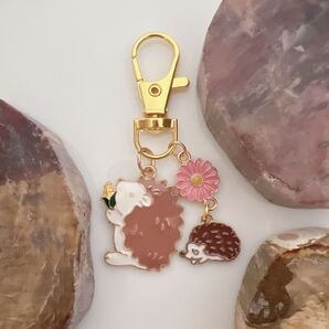 ハリネズミ チャーム キーリング ハンドメイド No.014