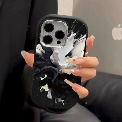 【新入荷】 iPhone16plus スマホケース インク マーブル アート 黒