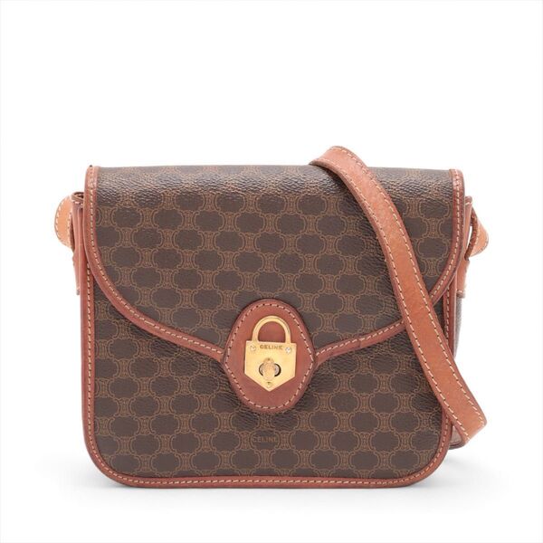 CELINE セリーヌ マカダム PVCxレザー ショルダーバッグ ブラウン