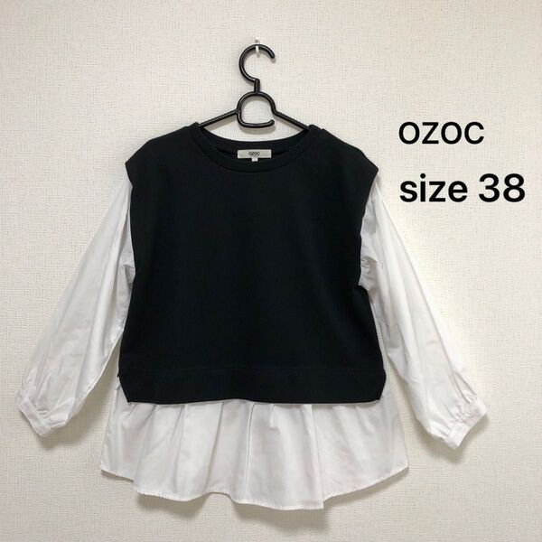 OZOC レイヤード調ブラウス 38 M 長袖 ドッキングプルオーバー オゾック カットソー 白