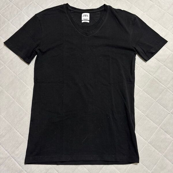 ZARA 半袖 Tシャツ Vネック 無地 黒Tシャツ メンズ Sサイズ