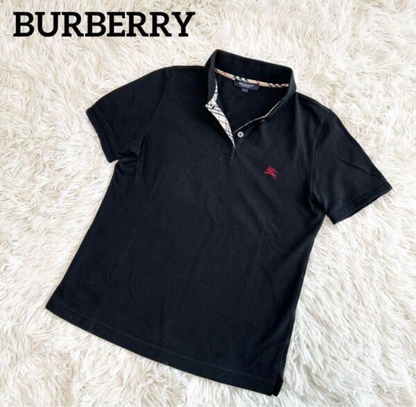 BURBERRY LONDON バーバリーロンドン 半袖 ポロシャツ 黒 ブラック レディース 1 ノバチェック柄 刺繍ロゴ