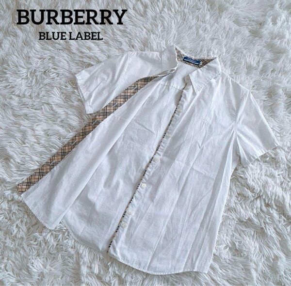 BURBERRY バーバリーブルーレーベル 白 シャツ ホワイト ブラウス ノバチェック柄 半袖 38 M トップス レディース