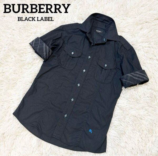 Burberry BLACK LABEL バーバリー ブラックレーベル 半袖シャツ メンズ 2 黒 ブラック 上品 ノバチェック柄