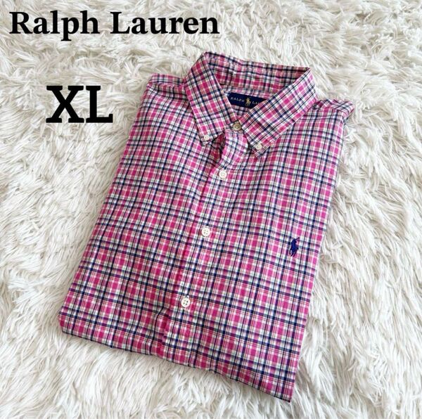 ラルフローレン チェック柄 半袖シャツ LAUREN RALPH XL 大きめサイズ 大きいサイズ ピンク お洒落 メンズ