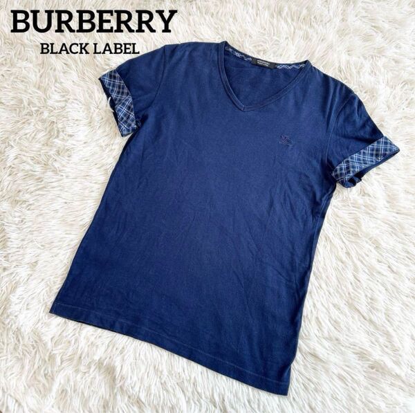 BURBERRY BLACK LABEL バーバリー ブラックレーベル 半袖Tシャツ ネイビー チェック トップス カットソー 2