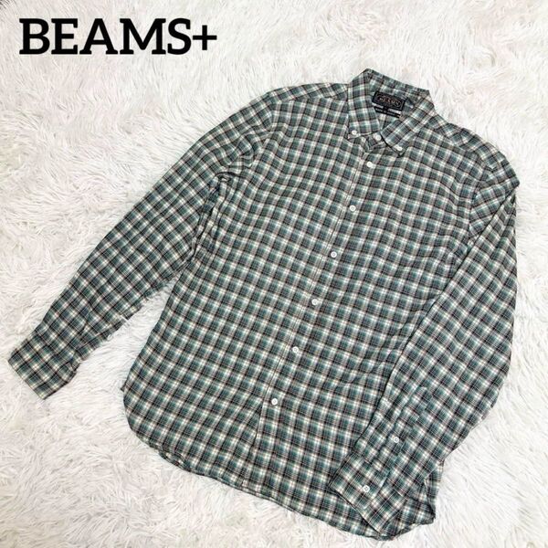 美品 BEAMS+ ビームスプラス チェック柄 長袖シャツ お洒落 通年 メンズ S お洒落 グリーン