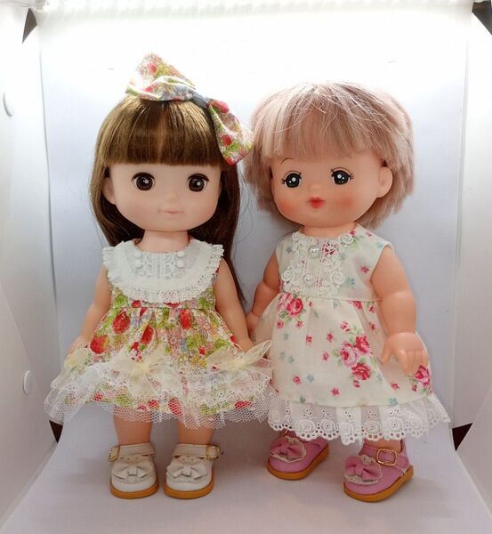 メルちゃん ソランちゃんサイズ ハンドメイド 花柄ワンピース2着&髪飾り S5-101