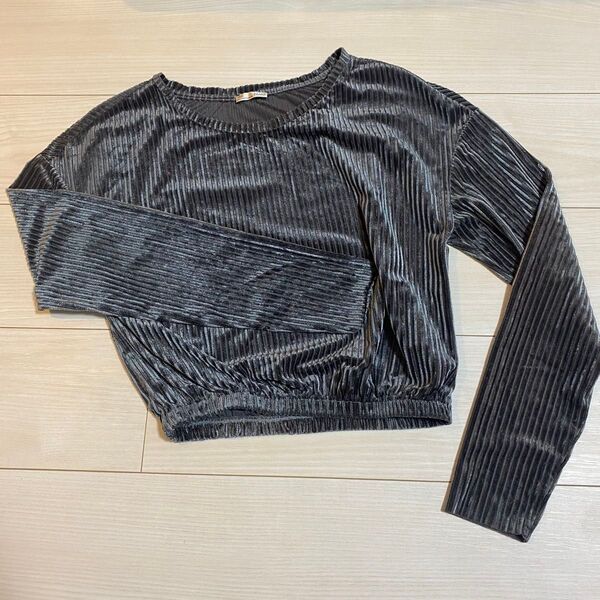 【ZARA】ザラ ベロア クロップド シアー ロング シャツ S 薄手 トップス ロンT お洒落