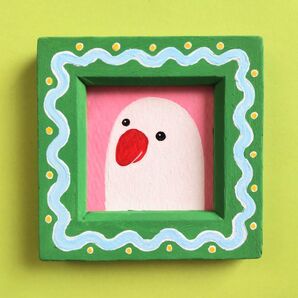 絵画 原画『ぶんちょ』ミニ額 一点物 文鳥 小鳥 可愛い 癒し