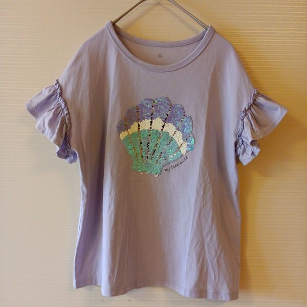 GU☆マジックスパンコール☆Tシャツ☆150 トップス シェル柄 パープル 紫 ジーユー 女の子 女児 半袖