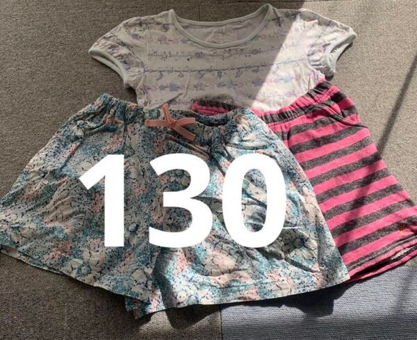 ユニクロ パンツ Tシャツ 3枚セット 130 ショートパンツ 半袖Tシャツ 子供服 女の子 半ズボン
