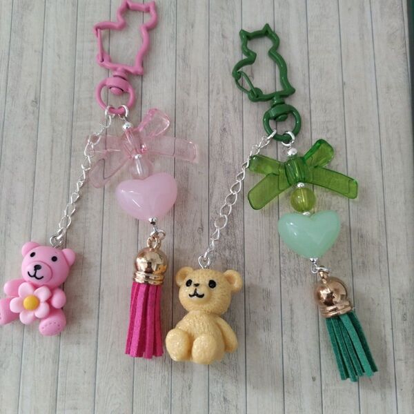 くまちゃんのキーホルダー ビーズ 2個セット ハンドメイド