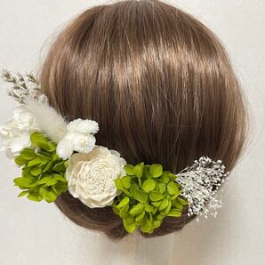 髪飾り ヘッドドレス 成人式 和装 振袖 ウェディング 前撮り ドライフラワー 緑
