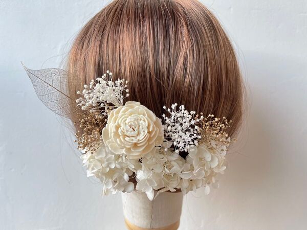 髪飾り ヘッドドレス 成人式 和装 振袖 ウェディング ドライフラワー ゴールド 前撮り ヘアアクセ
