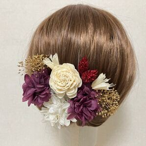 髪飾り 成人式 ヘッドドレス 和装 振袖 ウェディング ゴールド 前撮り ドライフラワー ヘアアクセ