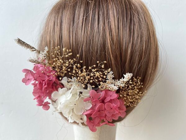 髪飾り ヘッドドレス 成人式 和装 振袖 結婚式 ウェディング ドライフラワー 前撮り ゴールド