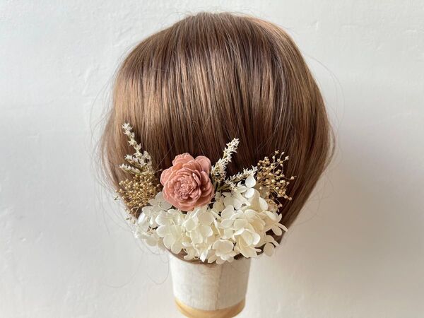 髪飾り ヘッドドレス 成人式 和装 振袖 結婚式 ウェディング ドライフラワー 前撮り ピンク